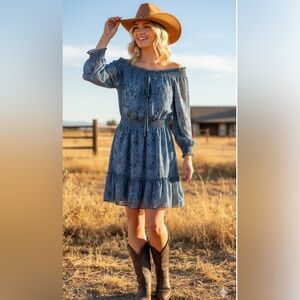 Urban Outfitters Staring At Stars Size L Dress Boho Western Blue Paisley Print